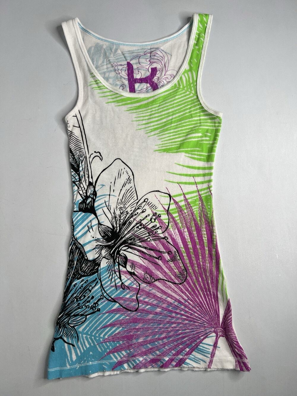 Kirra Ribbed Tank Top Stretch Floral Bright Y2K Size Medium